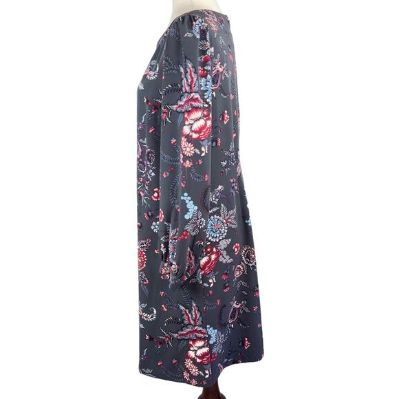 LOFT NOUVEAU GARDEN FLORAL LONG SLEEVE CASUAL SHIFT DRESS IN GRAY WOMEN'S SIZE 8 - Picture 5 of 15